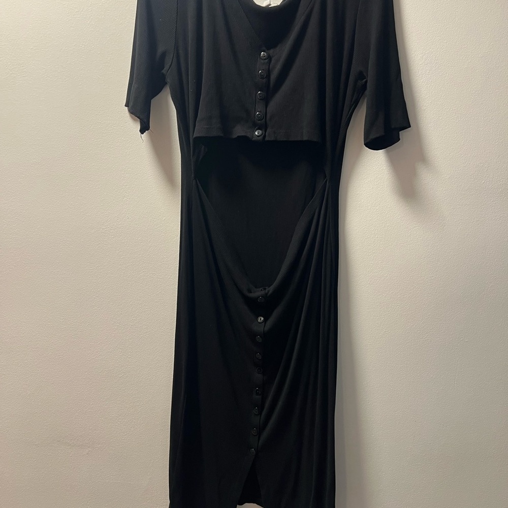 BP Black Buttoned Midi Dress with Mid Cut Out EUC